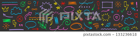 Marker drawn arrow, cloud, star vector element set. Hand drawn marker pen line stroke star, heart, underline elements. Sketch style colorful kid brush arrow, check symbols. Vector Marker drawn arrow, cloud, star vector element set. Hand drawn marker pen line stroke star, heart, underline elements. Sketch style colorful kid brush arrow, check symbols. Vector 133236618