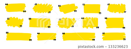 Quotation mark text box frame set. Hand drawn marker brush stroke text message frame background. Quotation mark dialog speech, square, chat banner design template. Vector Quotation mark text box frame set. Hand drawn marker brush stroke text message frame background. Quotation mark dialog speech, square, chat banner design template. Vector 133236623