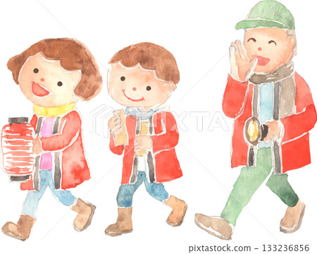 父母與孩子巡邏防火的向量圖 133236856