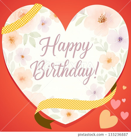 Elegant watercolor floral birthday greeting with soft pastel tones and poetic charm. 133236887