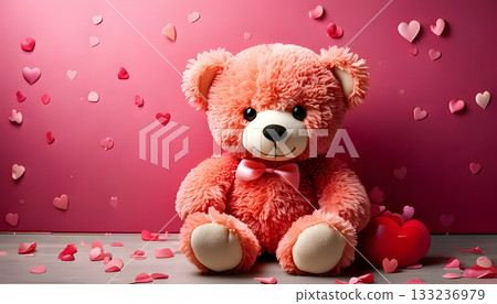 可愛的粉紅小熊玩偶，上面有愛心 133236979