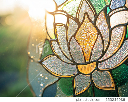 Shining stained glass lotus flower AI image Shining stained glass lotus flower AI image 133236986