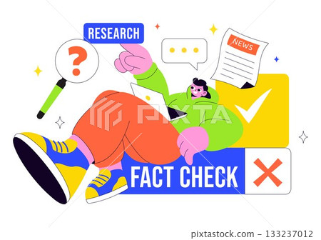 Fact Check Vector Illustration Featuring Myths Vs Facts News For Thorough Evidence Comparison and Accurate Information Review In a Flat Background 133237012