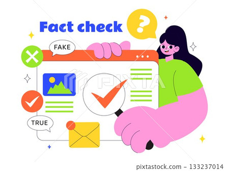 Fact Check Vector Illustration Featuring Myths Vs Facts News For Thorough Evidence Comparison and Accurate Information Review In a Flat Background 133237014