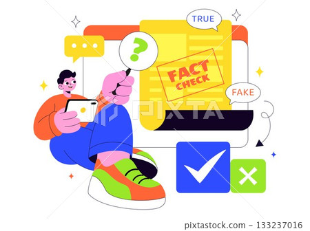 Fact Check Vector Illustration Featuring Myths Vs Facts News For Thorough Evidence Comparison and Accurate Information Review In a Flat Background 133237016