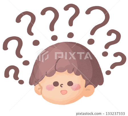 Illustration of a boy surrounded by question marks Illustration of a boy surrounded by question marks 133237333