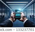 Businessman's hand rising up with tablet device 133237701