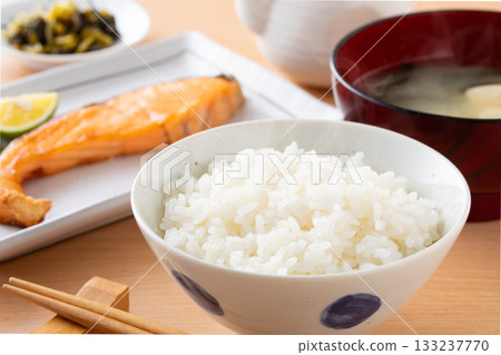 Rice and grilled silver salmon Rice and grilled silver salmon 133237770