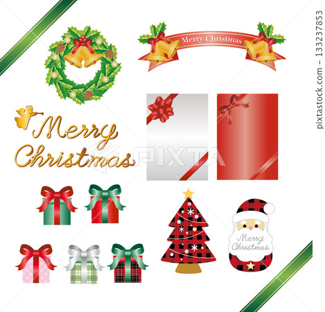 Christmas illustration set, Santa, gifts, wreaths, holiday season design elements 133237853