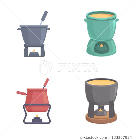 Assorted fondue pots set on white background Assorted fondue pots set on white background 133237934