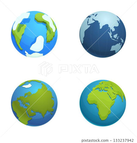 Set of four cartoon style globes 133237942