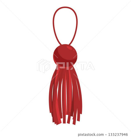 Red tassel hanging with decorative knot and elegant strands Red tassel hanging with decorative knot and elegant strands 133237946