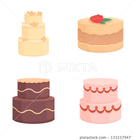 Assorted cartoon wedding cakes set 133237947
