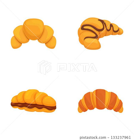 Collection of four different styled croissant illustrations, perfect for bakery themes 133237961