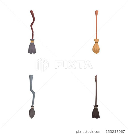 Set of cartoon witch broomsticks illustration 133237967
