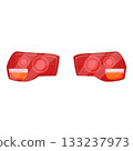 Pair of modern car rear lights shining red light 133237973