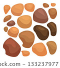 Set of smooth brown stones lying on white background 133237977
