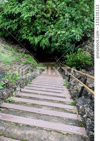 [Amagi Town: Underwater limestone cave "Unbuki (Asamawanya Cave)" - Stairs leading down from the ground entrance to the underground] 133238113