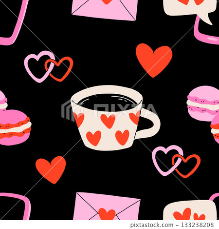Valentine's Day seamless pattern with heart and other elements. Valentine's day, wedding and love concept. Vector background for wrapping paper, textile and others 133238208