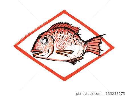 慶祝用海鯛魚水墨畫插圖 133238275