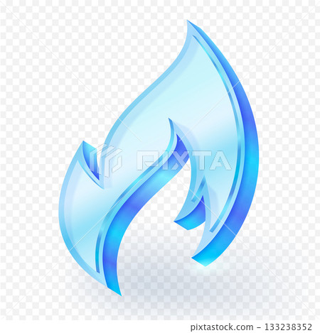 Translucent glass blue flame or fire icon rendered in 3D. Concept for natural gas, cooling, energy, fuel, or a dynamic abstract design element. Vector illustration. Translucent glass blue flame or fire icon rendered in 3D. Concept for natural gas, cooling, energy, fuel, or a dynamic abstract design element. Vector illustration. 133238352