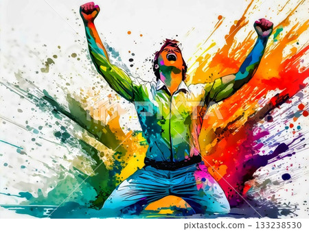 男子揮舞拳頭的剪影插圖 133238530