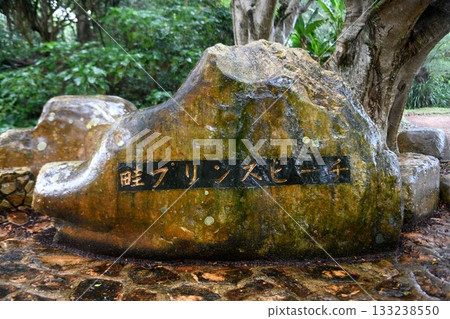 [Tokunoshima Town, Amami Gunto National Park, stone monument at Aze Prince Beach, a white coral sand beach] 133238550