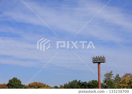 Baseball stadium night lighting and autumn sky 1 133238709