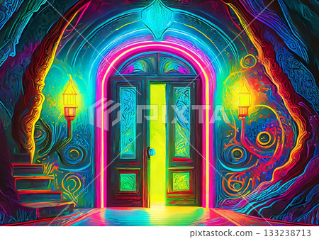 閃亮的抽象門的三維插圖 閃亮的抽象門的三維插圖 133238713