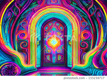 3d illustration of a shining abstract door 3d illustration of a shining abstract door 133238717