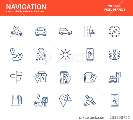 Flat line icons design-Navigation 133238735