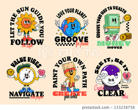 Groovy Motivational Character Set 133238738
