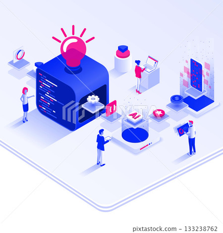 Flat color Modern Isometric Illustration design - App Development Flat color Modern Isometric Illustration design - App Development 133238762
