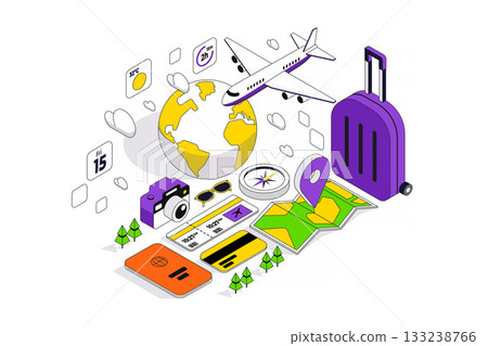 Modern Isometric Illustration design - Travel App 133238766