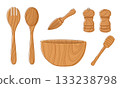 Illustration of wooden kitchen tools 133238798