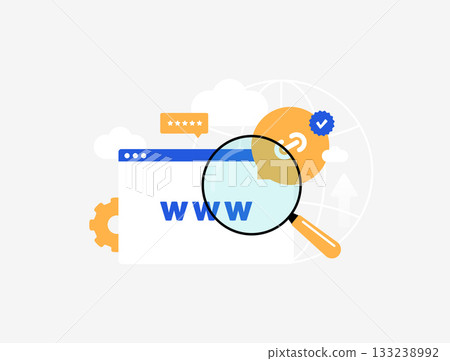 Domain authority metric predicts SEO success. Website trust signals and ranking factors. Domain authority score climbs with powerful backlinks. 2026 trend search visibility vector illustration Domain authority metric predicts SEO success. Website trust signals and ranking factors. Domain authority score climbs with powerful backlinks. 2026 trend search visibility vector illustration 133238992