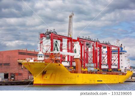 Heavy cargo ship in the port of Gdynia, Poland Heavy cargo ship in the port of Gdynia, Poland 133239005
