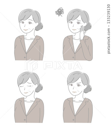 Senior woman in suit facial expression set Senior woman in suit facial expression set 133239130