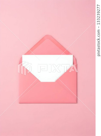Pink Envelope with Blank Card on Pastel Background 133239277