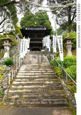 [Stone steps leading to Otsuyama Aso Shrine in Nankan Town and the tower gate (double gate)] 133239380