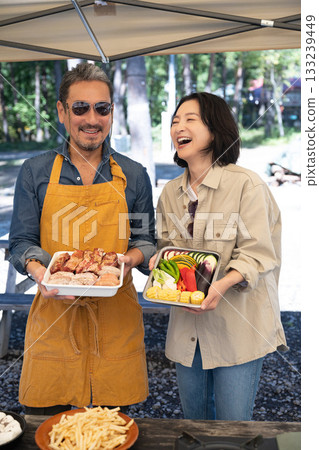 Family enjoying camping in Yatsugatake, Yamanashi 133239449