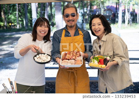 Family enjoying camping in Yatsugatake, Yamanashi 133239453