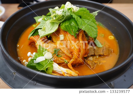 Spicy Korean Kimchi Stew with Pork Ribs and Aged Kimchi 133239577