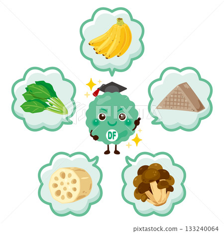 各種富含膳食纖維的食物和膳食纖維角色插圖集 133240064