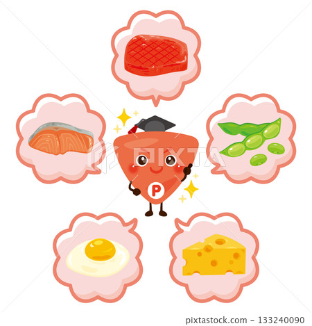 Various protein-rich foods and protein character illustration set 133240090
