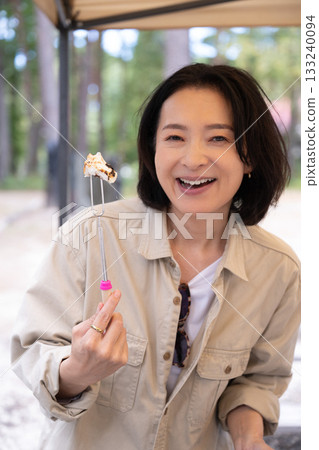 在山梨縣八岳的露營地享用咖啡 133240094