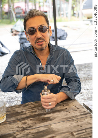 Enjoying coffee at a campsite in Yamanashi's Yatsugatake 133240099