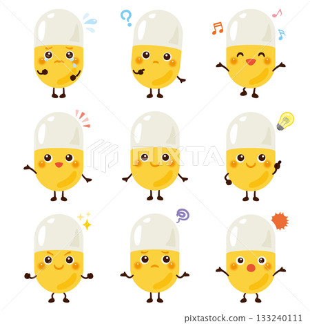 Capsule medicine character illustration facial expression set 133240111
