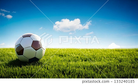 Soccer image, blue sky, grass, stylish background material, 16:9 size 133240185