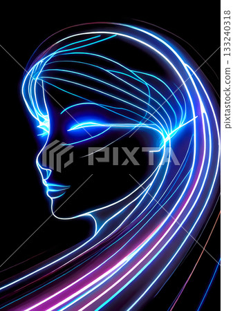 抽像美麗的女性臉部輪廓插圖，以彩色光線繪製而成 133240318
